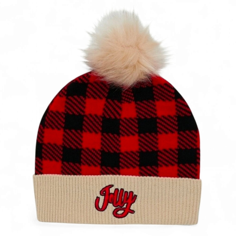 NWT Top Drawer Christmas Jolly Pom Pom Beanie Hat